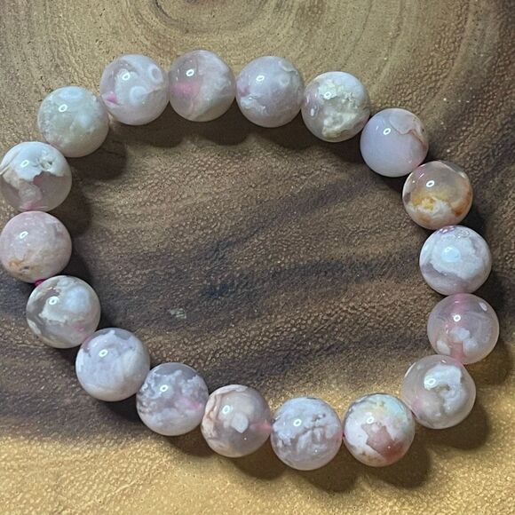 Flower Agate pink beaded stretch bracelet beads 7” 10mm new handmade - Picture 7 of 8